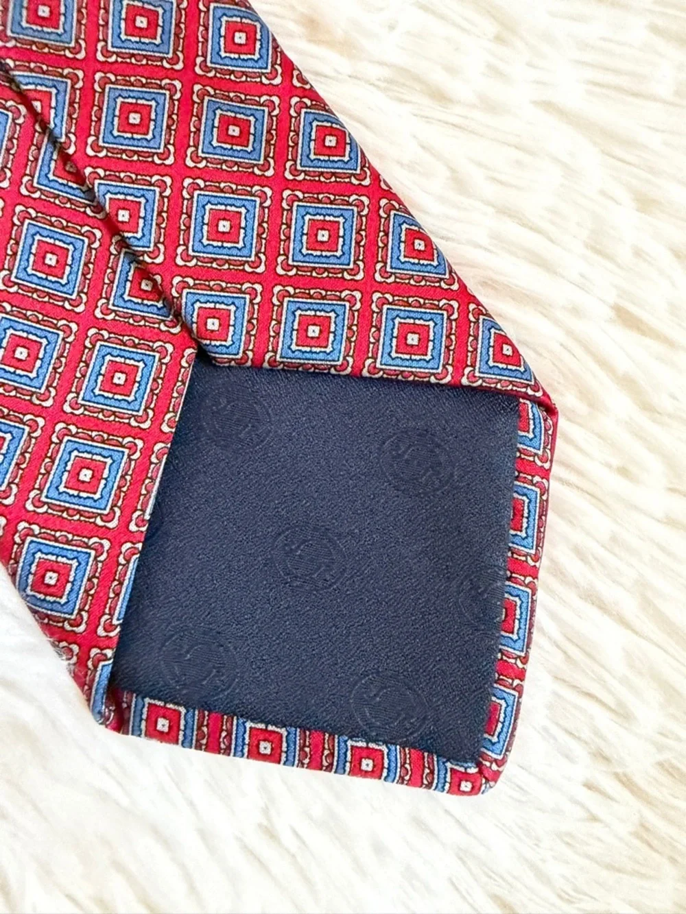 Stefano Ricci Saks Tie 100% Silk Blue Red Geometric  Italy Excellent Condition